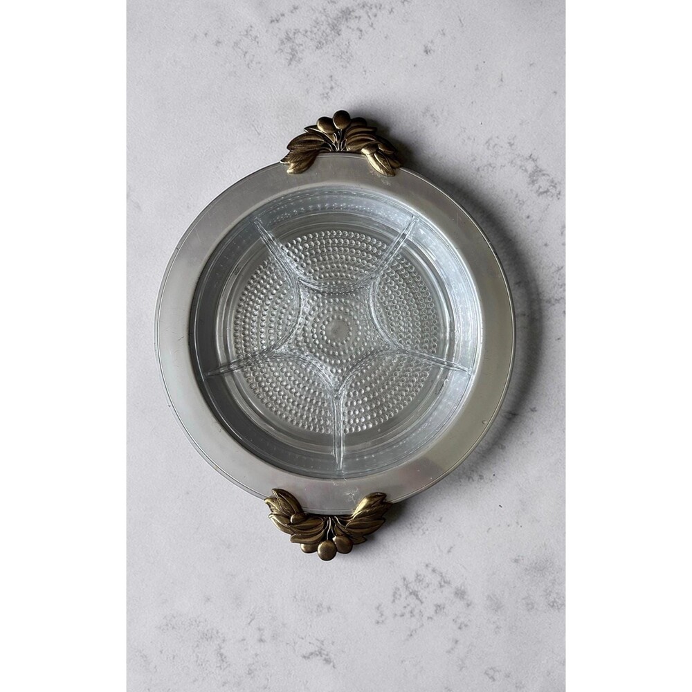 Vintage Sterling Bronze Co Beaumet Serving Tray with Divided Glass Insert 12x15